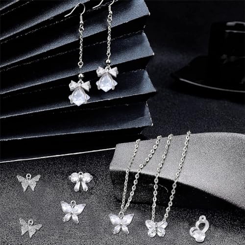 SUNNYCLUE 1 Box 12Pcs 6 Styles Silver Butterfly Charm Cubic Zirconia Micro Pave Brass Bowknot Mini Insect Pendants Glass Crystal CZ Stone Beads for Jewelry Making Charms DIY Bracelets Supplies - color: 1 Box 12Pcs Silver Tone Butterfly Charms