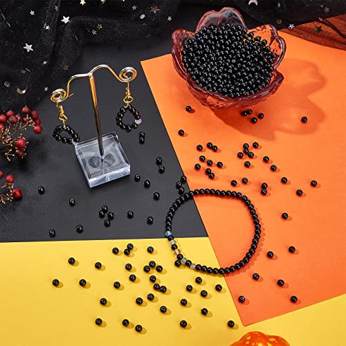 PH PandaHall Black Glass Pearl Beads, 1000pcs 4mm Glass Pearls for Earring Bracelet Necklace Waist Chain Jewelry Making, 0.71.1mm Hole - color: Black