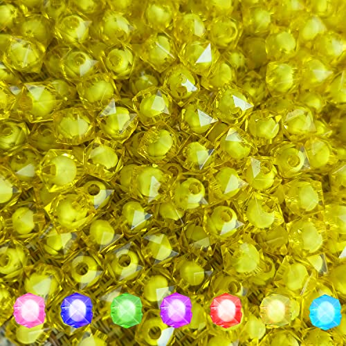 Cube 400pcs Faceted Square Transparent 8mm Glass Crystal Spacer Beads, Round Beads Inside for Jewelry Making (Yellow) - color: Yellow