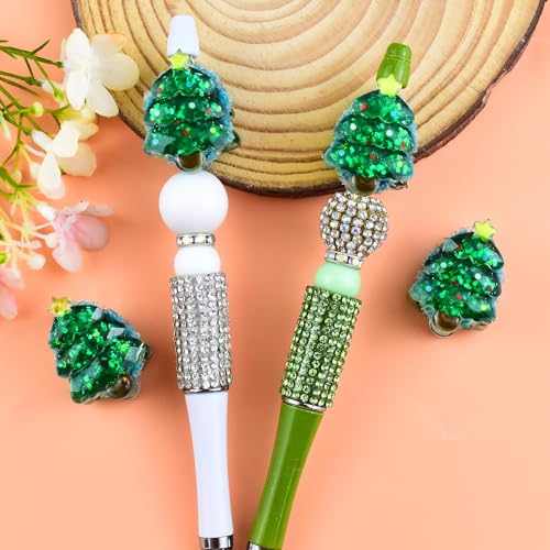 6Pcs Luminous Christmas Tree Fancy Beads for Pens Christmas Tree Focal Space Beads for DIY Craft Beadable Pens Keychain Bracelet Necklace Earrings Jewelry Making - color: Luminous Christmas Tree 2