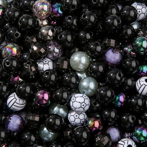 12mm Black Acrylic Beads 300pcs Grey Focal Spacer Bead Chunk Bubblegum Beads for DIY Crafting Necklace Bracelet Jewelry Making Keychain(Black&Grey) - color: black&grey