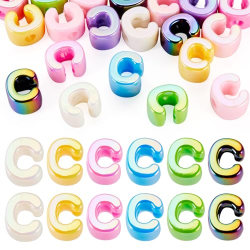 Beadthoven 20pcs Big Letter C Beads Large Hole Bubble Alphabet Acrylic Beads Charm Iridescent Plastic C Shape Loose Chunky Spacers for Jewelry Making Bracelet Necklace Keychains Shoelaces Crafts - color: C