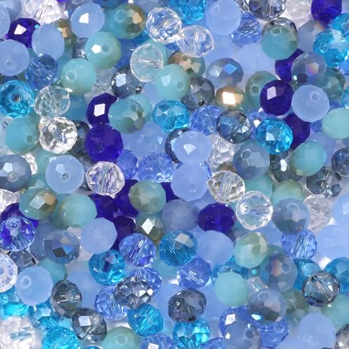 Songxi 200pcs 8mm Blue Glass Beads for Jewelry Making, 5 Style 3 Size Crystal Beads for Bracelets Jewelry Making, Spacer Beads for Keychain Making Necklace Earring DIY Arts and Crafts - color: Blue, size: 8mm