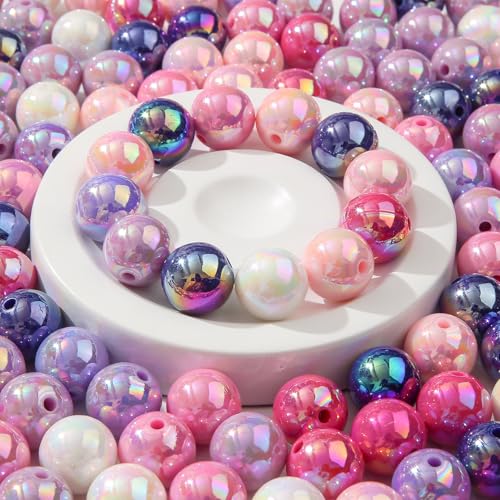 16mm Acrylic Beads 100pcs Ab Pink&Purple Bead Chunk Bubblegum Beads for Pens for Necklace Jewelry Bracelets DIY Crafts Making (White&Purple&Pink) - color: white&purple&pink