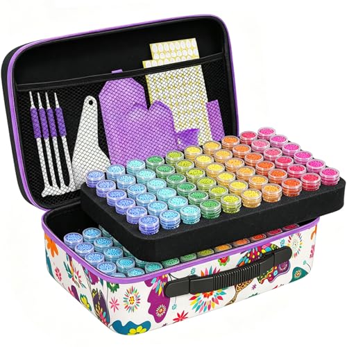 ZORETCO Diamond Painting Storage Box, 120 Slots Bead Storage Containers with Tools Kit for Diamond Art Accessories Craft Jewelry Beads Organizer - color: Colour, size: 120 Jars