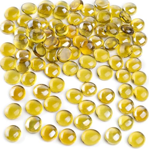 FUTUREPLUSX 1LB Yellow Glass Marbles, Flat Marbles Glass Beads Vase Fillers Decorative Rocks Gold Gemstones for Centerpieces Aquarium Table Scatter Home Decor - color: Yellow