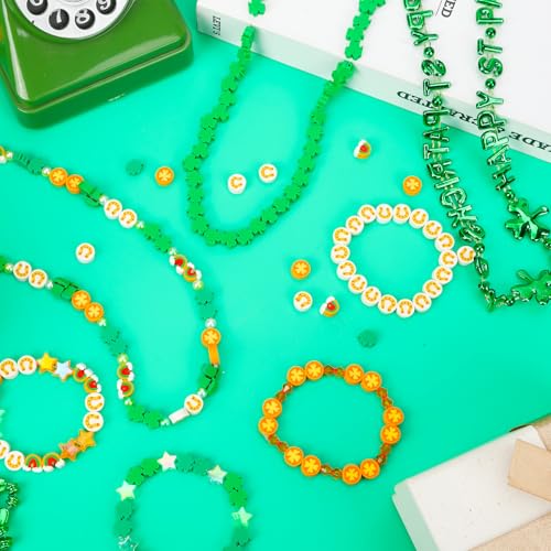 300pcs St. Patrick's Day Polymer Clay Beads Green Shamrock Hat Coins Rainbow Clay Spacer Beads for St. Patrick's Day Jewelry Making DIY Bracelet Necklace Accessories Craft Supplies - color: Green Gold
