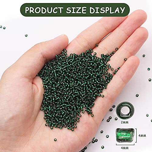 2100 Pcs Size 6/0 Glass Seed Beads, 4 mm Emerald Small Mini Spacer Loose Pony Beads for Jewelry Making and DIY Crafts - color: Emerald, size: Large