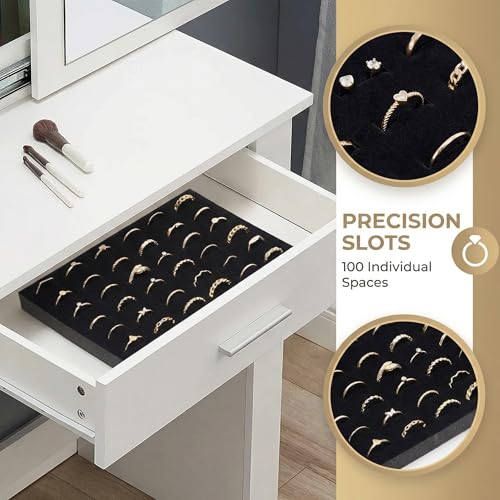 Garneck 5Pcs Jewelry Box Insert Foam Tray Set: 100 Slot Black Velvet Ring Earring Organizer Stackable Display Holder for Drawer Dresser Store Boutique Gift for Women Men