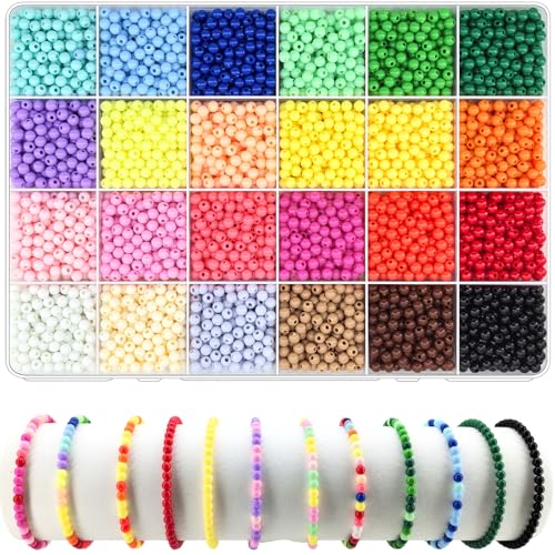 4800Pcs 4mm Acrylic Round Beads for Jewelry Making, 24 Colors Rainbow Round Beads for Bracelets Making Kit Candy Color Plastic Bubble Gum Beads Pastel Loose Beads Bulk for DIY Necklace Crafts - color: 4mm