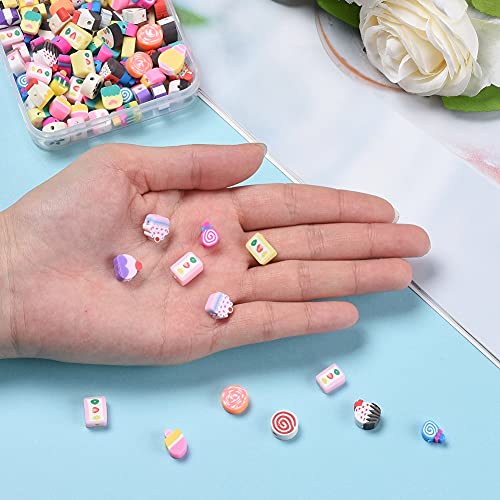 KitBeads 100pcs Polymer Clay Dessert Mixed Styles Candy Cake Lollipop Beads - Handmade Cute Sweet Food for Jewelry Making Bracelets Bulk