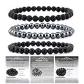 2/3-Pieces 4mm 6mm 8mm Natural Crystal Gemstone – Handmade Reiki Energy Healing Stretch Bracelets Jewelry for Yoga, Meditation, Unisex - color: 3 Pieces (BlackOnyx&Hematite&MatteBlackAgate), size: 6mm
