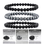 2/3-Pieces 4mm 6mm 8mm Natural Crystal Gemstone – Handmade Reiki Energy Healing Stretch Bracelets Jewelry for Yoga, Meditation, Unisex - color: 3 Pieces (BlackOnyx&Hematite&MatteBlackAgate), size: 6mm