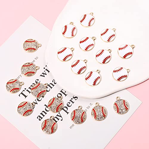 20PCS Sports Charms Enamel Basketball Baseball Pendant Charms for Jewelry Making Rhinestone Ball Game Softball Charms for Necklace Bracelet Earrings DIY Crafts - color: Set 3