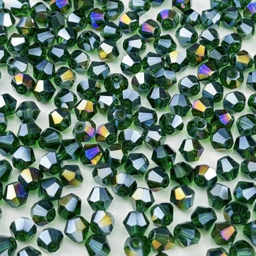 500pcs 4mm Bicone Crystal Glass Beads Faceted Bicone Crystal Beads Bulk Glass Spacer Beads for Bracelets Necklace Pendants Earrings DIY Jewelry Craft Making(Dark Green AB) - color: Dark Green AB, size: 4mm