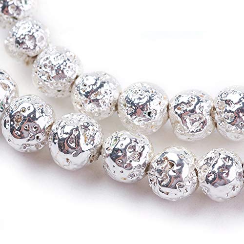 Beadthoven 5Strands Electroplated Natural Lava Bead Strands 4mm Rock Round Silver Plated Stone Bead Charms for Jewelry Making Women & Men’s Bracelets Handmade Accessories Finding Supplies - color: Silver, size: 4mm