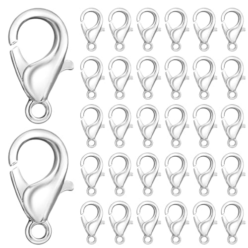 Yueton Curved Lobster Clasps-100pcs 7x12mm Silver Plated Lobster Claw Clasps DIY Jewelry Fastener Hook,Necklace DIY Fasteners (Silver) - color: Silver