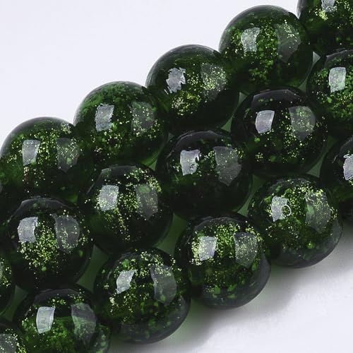 Stiesy 45pcs/Strand Handmade Gold Sand Lampwork Beads, 11.5-12.5mm Round Beads Bulk for DIY Jewelry Making Bracelets Anklets Craft Supplies, Dark Green Color - color: Dark Green-1strand