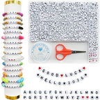Amaney 1500 Pieces 4x7mm White Round Acrylic Alphabet Letter Beads A-Z Number Beads Star Beads Heart Beads and Crystal Line for Jewelry Making - color: White&Number, size: 7x4mm
