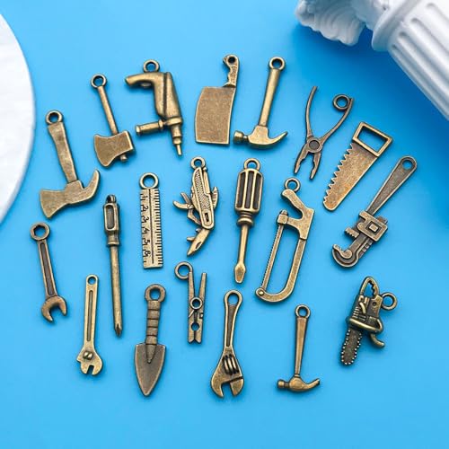 Youdiyla 80pcs Alloy Ancient Cyan Father's Day Series New Tool Set Pendant Jewelry Making DIY Keychain Earrings Pendant Various Design Charms for Jewelry Making Bracelets Necklace (SN901) - color: SN901