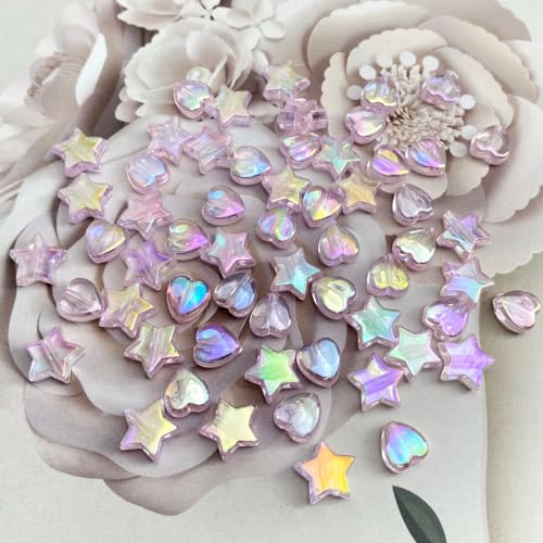 600 PCS Acrylic Heart Star Shape Beads AB Colors Colorful Flat Loose Spacer Beads for DIY Necklace Bracelet Jewelry Craft Making (Pink AB) - color: Pink AB
