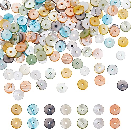 SUNNYCLUE 1 Box 200Pcs Shell Disc Beads Flat Shell Beads Freshwater Seashells Colorful Flat Round Summer Ocean Sea Loose Spacers for Jewelry Making DIY Bracelets Necklaces Earrings