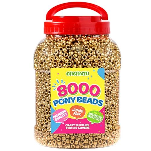 8000+ pcs Pony Beads for Bracelet Golden Beads Bulk for Making Hair Braiding DIY Crafts Kandi Jewelry Key Chains and Ornaments Decorations Boxed (Golden, X-Large) - color: Golden, size: X-Large