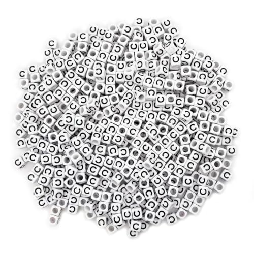 600PCS 6x6mm Square Acrylic Letter Beads C for Friendship Bracelets Jewelry Making, White Acrylic Cube Base with Black Alphabet Beads for DIY Crafts Bracelets Necklaces Key Chains Phone Lanyard - color: Letter C(Black on White)