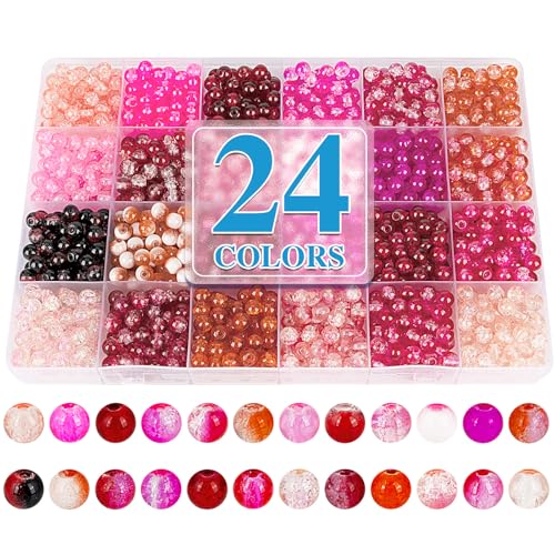XSEINO About 1200pcs 6mm Crack Glass Beads Bracelet Making Kit,24 Assorted Colors Crack Blush Pink Series Crystal Glass Bead for Bracelet Jewelry Making,DIY Crafts,Friendship Bracelets - color: Blush Pink
