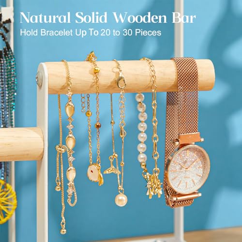 Jewelry Organizer Stand, Jewelry Holder Tree and Storage, Super Large Capacity, 72 Earring Holes, 12 Necklace Hooks, 20 Rings Slot, 2 Bracelet Bars, Assemble Not Required, Size 3.94*9.84*13.78 Inch