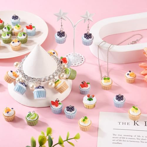 Cheriswelry Cup Cake Resin Pendants Lovely Food Sweet Dessert Dangle Charms Links Hanging Ornament with Metal Loop Fruit Pendants for Key Chains Bracelet Necklace Jewelry Making - color: Cup Cake-Mixed Color*2
