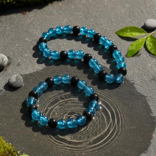 DandS ltd Crackle Lampwork Glass Beads for Jewelry Making, Blue Black, Vibrant DIY Bracelets, Necklaces, Earrings, Beading Supplies & Craft Kits for Handmade Jewelry, 80pcs 0.39 inch (10mm), #J215-10 - color: Blue Black