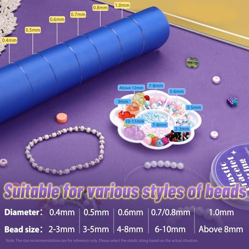 UOOU 6 Rolls Bracelet String for Bracelet Making, 0.4mm, 0.5mm, 0.6mm, 0.7mm, 0.8mm, 1mm Jewelry Making String with Beading Needles, Bead Elastic Cord for Bracelets - size: 0.4mm/0.5mm/0.6mm/0.7mm/0.8mm/1.0mm