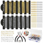 59FT 18K Gold Necklace Chains for Jewelry Making 12 Rolls Gold Plated Stainless Steel Jewelry Chains Kit with 52 Letter Pendants,Pliers,Jump Rings,Lobster Clasps Accessories for DIY Necklace Bracelet - color: 18k Gold Plated+Stainless Steel 59Ft