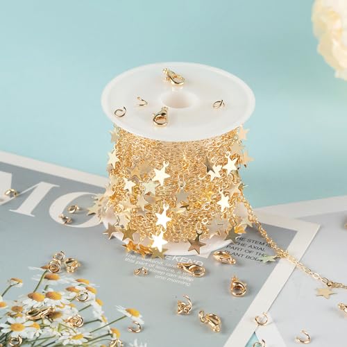 Kyutong 5 Meters Gold Chain for Jewelry Making Dangling Star Cable Chain Links Women Necklace Chain Bulk with Lobster Clasps Jump Rings for Jewelry Making Supplies - color: Gold Star