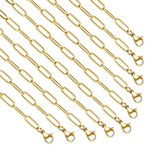 YOUBEIYEE Gold Paperclip Chain Link Necklace for Men and Women 10pcs Gold Plated Stainless Steel Paperclip Chains for Jewelry Making - color: Gold, size: 16inch (4x12mm)