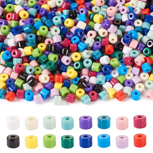640Pcs Column Tube Acrylic Pony Beads Barrel Solid Plastic Spacer Beads Colorful Seed Bead 16 Colors for Bracelet Necklace Earring Jewelry Making, 6.5x5mm - color: Mixed Color-Barrel