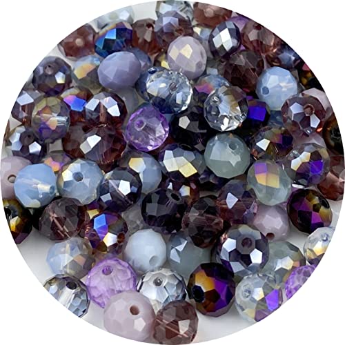 100pcs Crystal Glass Beads 8mm Faceted Rondelle Glass Spacer Beads with Hole for Bracelets Necklace Earring DIY Jewelry Making Craft(Purple Series) - color: Purple Series, size: 8mm