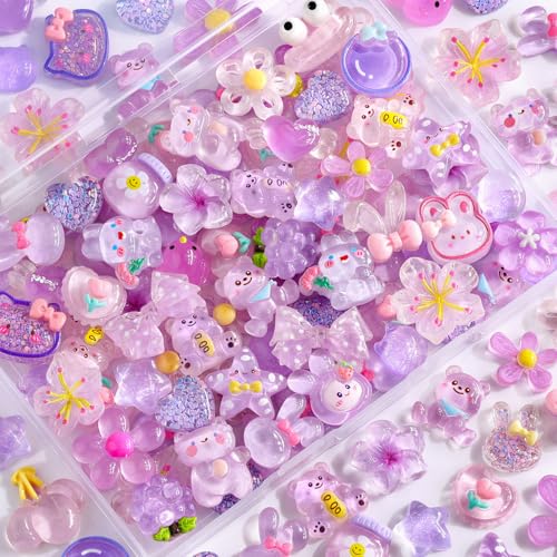 TINKRSTUFF 100PCS Purple Slime Charms Cute Jelly Flatback Resin Charms For Slime, Random Kawaii Decoden Charm for Embellishments Phone Junk Case Charm Bulk, Hairpins Scrapbooking Crafting & DIY Decor - color: Purple-100Pcs