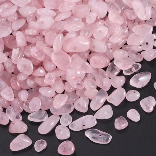 400pcs Natural Chip Stone Beads Rose Quartz 5-8mm Irregular Gemstones Healing Crystal Drilled DIY Loose Rocks Bead Crystal for Bracelet Necklace Jewelry Making Crafting - color: Rose Quartz