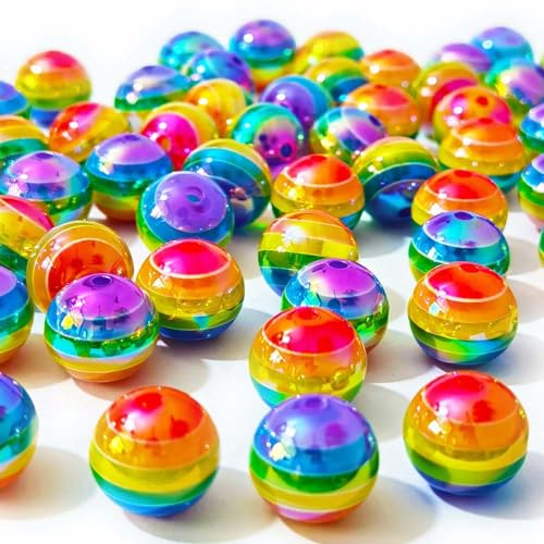 Mixed Lots Shiny Acrylic Rainbow Stripe Bead DIY Beading Hairband Bracelets Necklace Craft Embelishment (Transparent Rainbow Stripe#1) - color: Transparent Rainbow Stripe#1