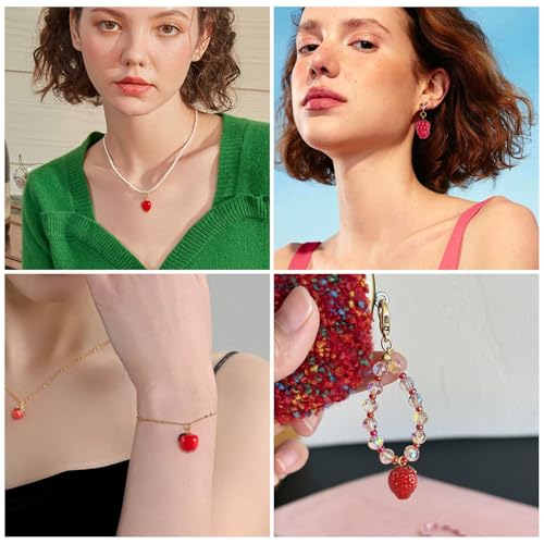 Craftdady Fruit Dangle Charms Pendants Cute Resin Food Pendants Apple Orange Pineapple Strawberry Pendants Lovely Vegetable Mushroom Charms for DIY Craft Earring Bracelet Necklace Jewelry Making - color: Red