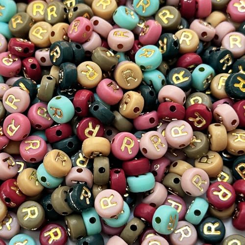 200PCS Round Letter Beads,4x7mm Color Acrylic Alphabet Beads R Beads with Letters for Bracelet Making Necklace Keychain Jewelry DIY (Letter R) - color: Letter R