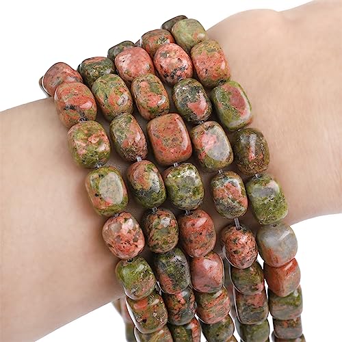 BEADIA Natural Unakite Cuboid Stone Loose Semi Gemstone Beads for Jewelry Making 8mmx12mm 38cm/Strand - color: Unakite, size: 8mm X 12mm