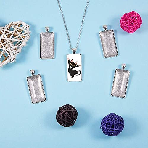 PH PandaHall 5 Sets Pendant Makings - 5pcs Rectangle Antique Silver Alloy Charms Trays Bezel Settings and 5pcs Glass Cabochon Dome Tiles Cameo for Valentine Wedding Bouquet Graduation Photo Charm - color: Antique Silver Rectangle - 5 Sets
