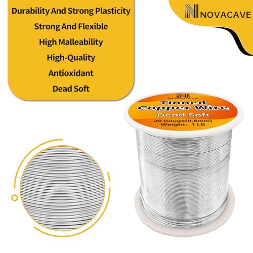 Tinned Copper Wire, 20 Gauge, 330Ft, 1Lb Spool, for Stained Glass, Crafting, Beading, Jewelry Making - size: 20 GA