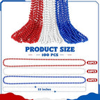 Huskein 100 PCS 4th of July Beads, 33" Patriotic Beads Necklaces Bulk, Red White Blue Necklace Bulk, Independence Day Party Parade Accessories Set for Memorial Day Fourth of July Party Supplies - color: RedWhiteBlue