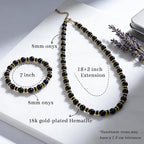 Gemstone Beaded Necklace for Women, Trendy 18K Gold Plated Hematite Natural Stone Bead Choker, Boho Handmade Summer Beach Necklaces for Women Everyday Western Jewelry Gifts - color: 02-black