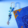 Vintage Metal Leaf Bookmark Pendant with Natural Crystal Bead Chain–Elegant Bookmarks for Women,Men,Book Lovers,Teachers and Students(Green Jade) - style: Leaf