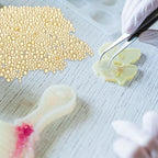Iridescent Glass Tiny Bubble Beads, 0.4-3mm 20g No Hole Micro Mini Round Gold Water Droplets Beads - Applications: for Resin Filler, Nail Art, Dollhouse Bath Tub, 2-Pieces - color: Gold, size: φ0.4-3mm
